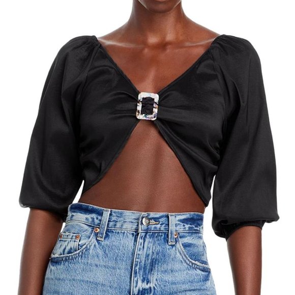 HOSBJERG Elora Black Open Tie Back Crop Top - NEW - NWT - Picture 1 of 5